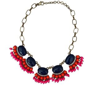 J. Crew Jewelry Fan Fringe Fiesta Colorful‎ Gold Tone Statement Bib Necklace